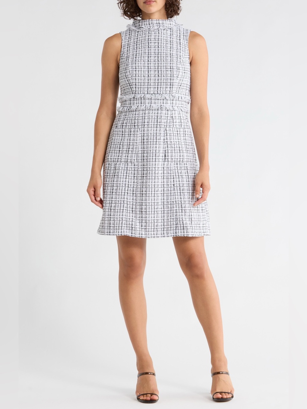 Eliza J Roll Neck A-Line Tweed Dress
